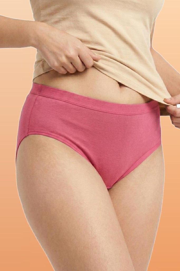 Dusty-rose Mishti cotton panty from the MVH soft packs range, worn front view